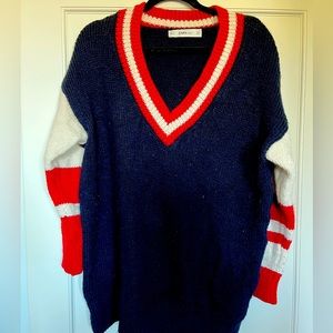 Zara Navy Varsity Sweater